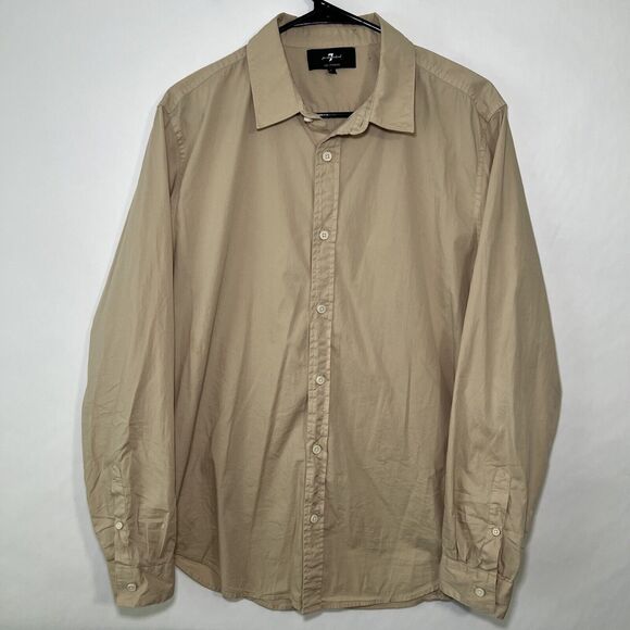 7 For All Mankind Button Up Shirt Mens Size Large Beige Long Sleeve Stretch - Picture 1 of 10